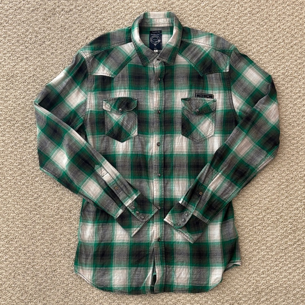 Diesel Green and Black Plaid Western Button Down Shirt